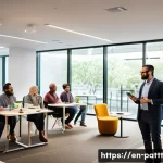 Home 20 대안경제 모델에서의 고객 참여 유도 방법 - A vibrant, modern community workspace filled with diverse people engaging in an open dialogue sessio...