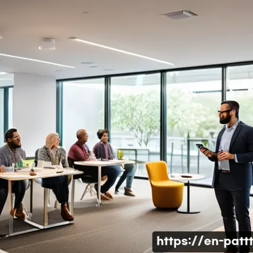 Home 32 대안경제 모델에서의 고객 참여 유도 방법 - A vibrant, modern community workspace filled with diverse people engaging in an open dialogue sessio...