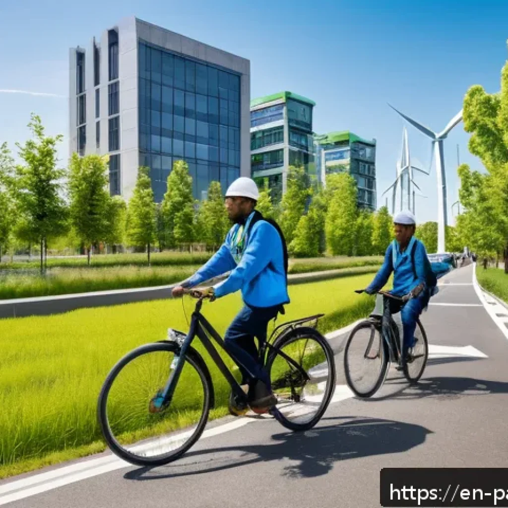 대안경제 모델에서의 기후 변화 대응 전략 - A vibrant urban green economy scene featuring diverse people working in renewable energy sectors suc...