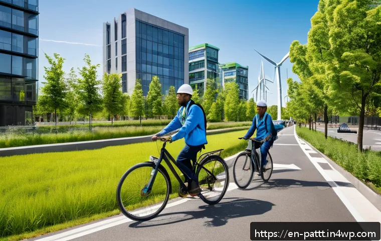 대안경제 모델에서의 기후 변화 대응 전략 - A vibrant urban green economy scene featuring diverse people working in renewable energy sectors suc...